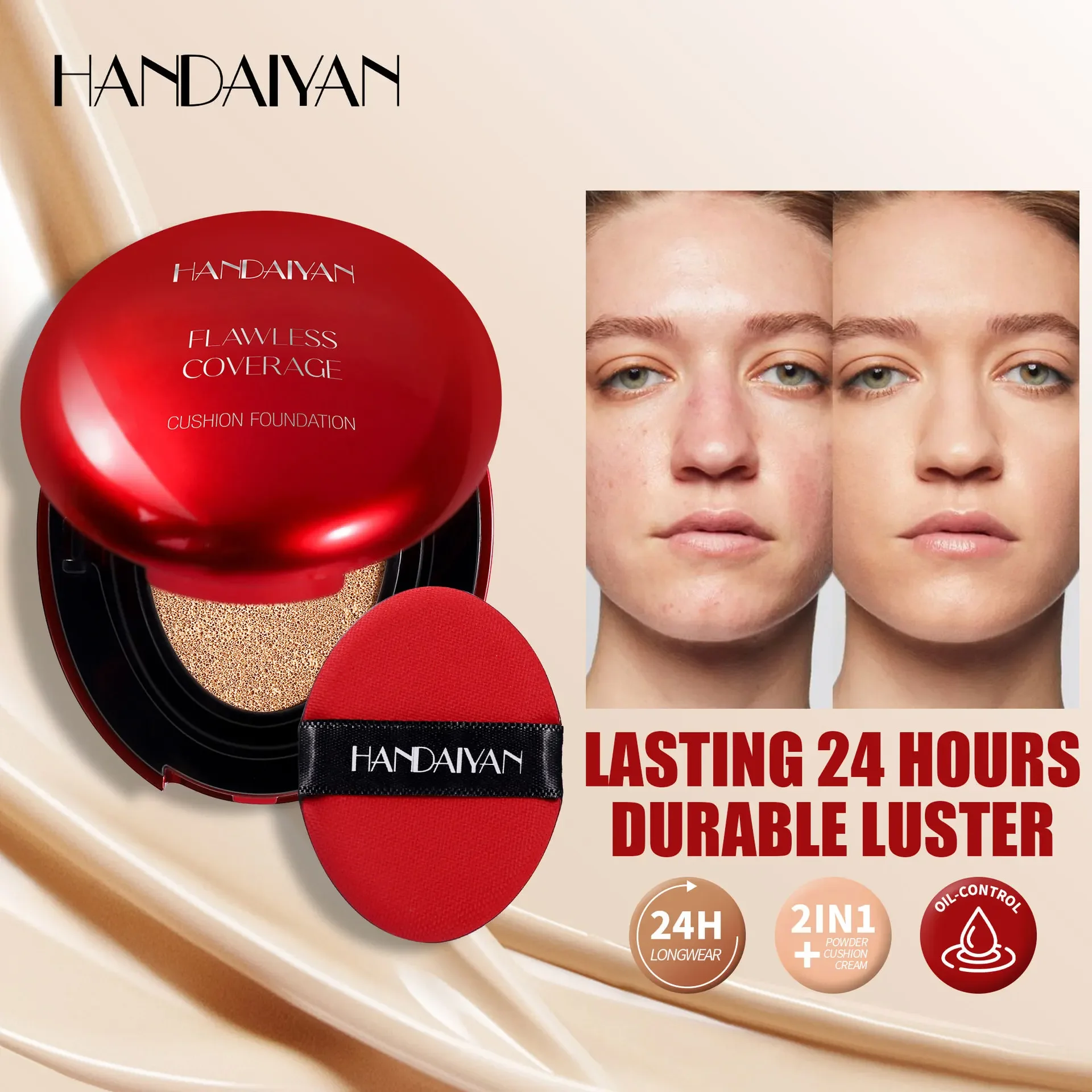 Bb Cushion Korean - รองพื้นเบาะอากาศเกาหลี - คอนซีลเลอร์ให้ความชุ่มชื้นตามธรรมชาติบางเบาไวท์เทนนิ่งควบคุมความมันฐานแต่งหน้าสตรีติดทนนาน