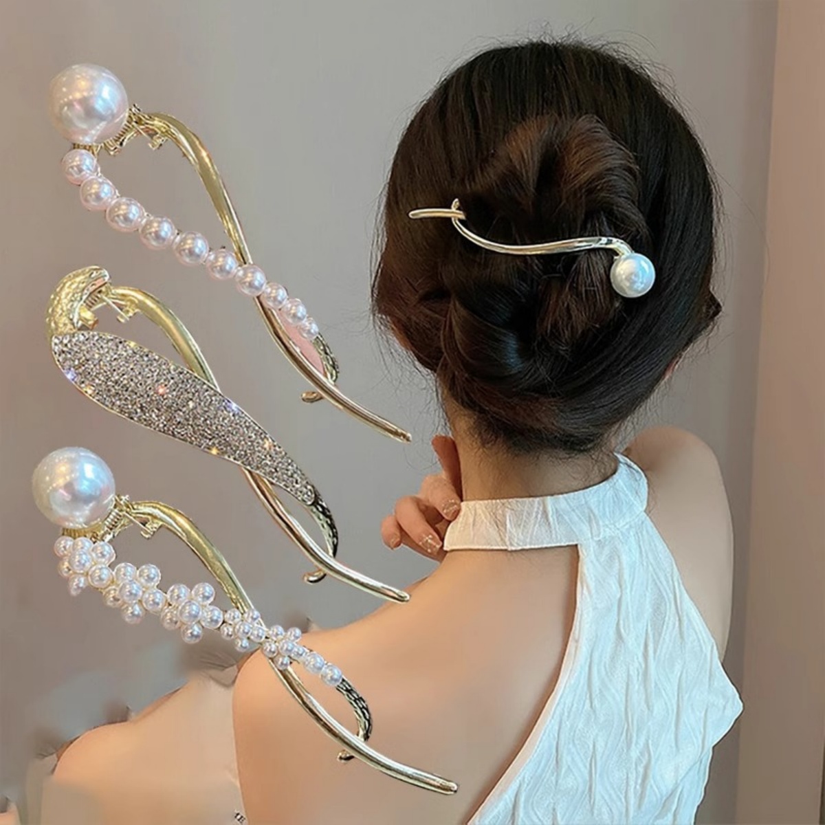 Korean Lifestyle & Kids Boutique - Elegant Glitter ไข่มุกผมคลิปสําหรับผู้หญิงอินเทรนด์ Twisted ผมคลิปสาวแฟชั่นชีวิตประจําวันอุปกรณ์เสริมผมเครื่องประดับผม Pin