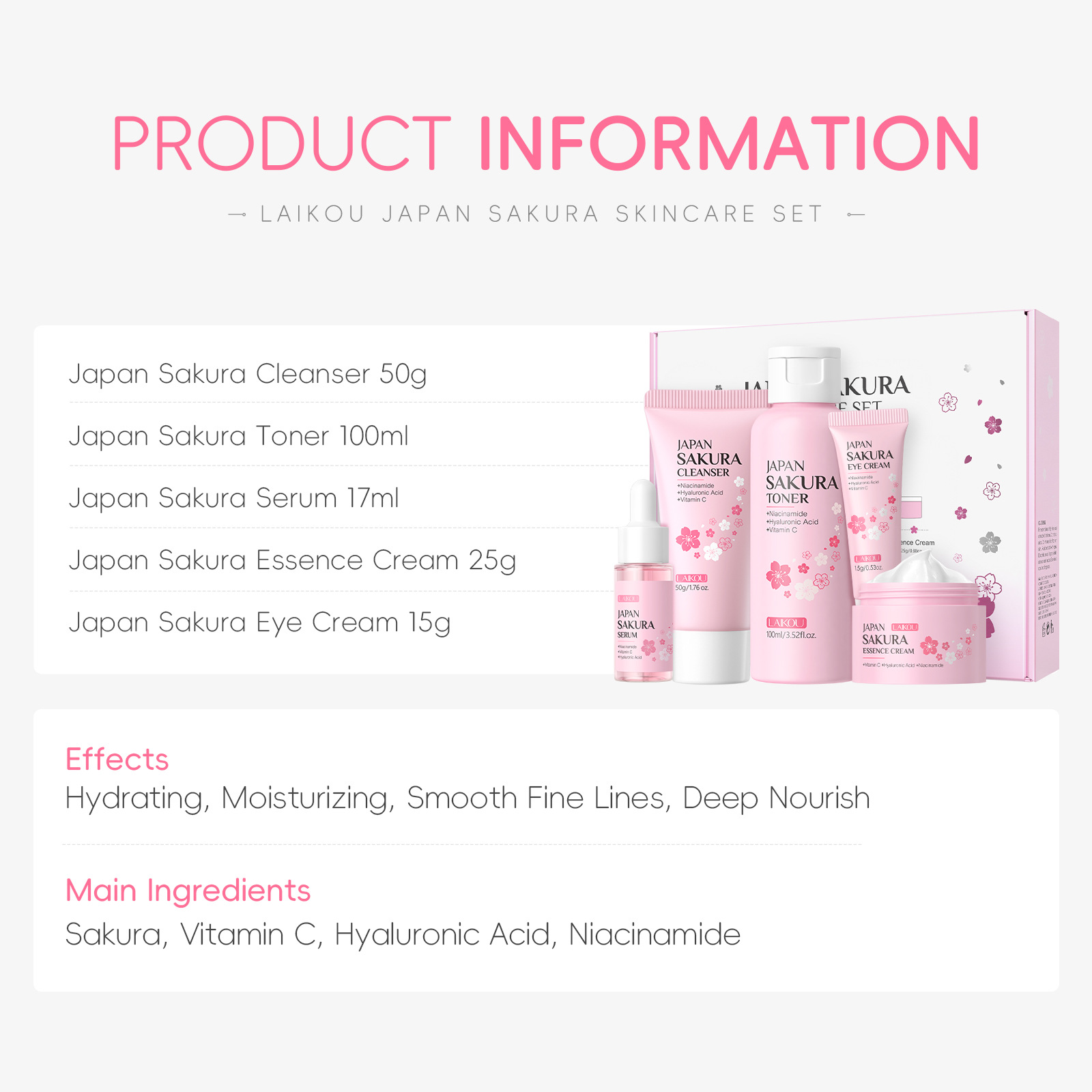 LAIKOU ซากุระ ชุดผลิตภัณฑ์ดูแล - Essence Serum Toner บทวิจารณ์และราคา